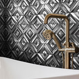 Blujellyfish Black 3D Wall Panels Metallic Chevron Backsplash Tile Decorative Wall Tile【Pack of 5 Sheets】