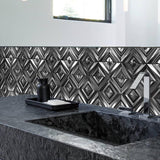 Blujellyfish Black 3D Wall Panels Metallic Chevron Backsplash Tile Decorative Wall Tile【Pack of 5 Sheets】