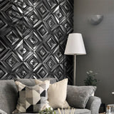 Blujellyfish Black 3D Wall Panels Metallic Chevron Backsplash Tile Decorative Wall Tile【Pack of 5 Sheets】