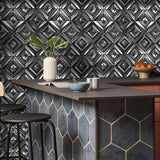 Blujellyfish Black 3D Wall Panels Metallic Chevron Backsplash Tile Decorative Wall Tile【Pack of 5 Sheets】