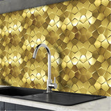 Blujellyfish Gold 3D Wall Panels Metallic Long Hexagon Backsplash Tile【Pack of 5 Sheets】