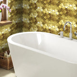 Blujellyfish Gold 3D Wall Panels Metallic Long Hexagon Backsplash Tile【Pack of 5 Sheets】