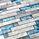 Gray Marble Tile for Kitchen Backsplash Teal Blue Interlocking Glass Mosaic Bathroom Shower Wall Backsplash【Pack of 5 Sheets】