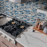 Gray Marble Tile for Kitchen Backsplash Teal Blue Interlocking Glass Mosaic Bathroom Shower Wall Backsplash【Pack of 5 Sheets】