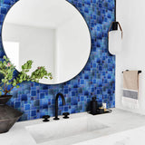 Blue Glass Mosaic Tile French Pattern Square Iridescent Starry Sky design Backsplash Tile for Swimming Pool Kitchen Bathroom Walls【Pack of 5 Sheets】