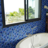 Blue Glass Mosaic Tile French Pattern Square Iridescent Starry Sky design Backsplash Tile for Swimming Pool Kitchen Bathroom Walls【Pack of 5 Sheets】