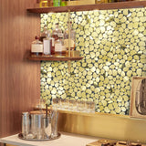 Golden Metal Pebble Mosaic Tiles,Stainless Steel Backsplash Tile,Gold Wall Tiles for Kitchen Bathroom Shower Backsplash【Pack of 5 Sheets】