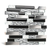Black Chrome Silver Glass Tile Kitchen Backsplash Art Mosaic Bath Wall【Pack of 5 Sheets】