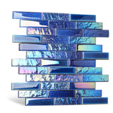 Blujellyfish Blue Glass Tile Iridescent Starry Sky design Backsplash Tile for Swimming Pool Kitchen Bathroom Walls【Pack of 5 Sheets】