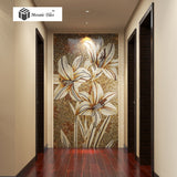 TST Mosaic Mural White Lily Flower Parquet Customized Art Wall 