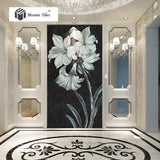 TST Mosaic Mural Black & White Lily Flower Parquet Modern Unique Wall Deco  