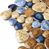 Porcelain Pebbles Tile Art Mosaics Glazed Blue Ceramic Tiles for Bathroom Shower Floor【Pack of 5 Sheets】