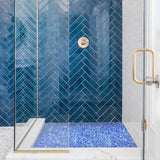 Pebbles Tile for Shower Floor Porcelain Azure Blue Mosaic Tiles for Bathroom Floor Accent Walls 【Pack of 5 Sheets】