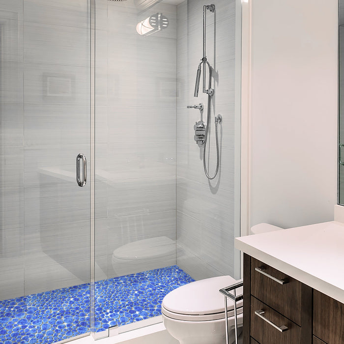 Pebble Tiles for Bathroom Shower Floor Blue White Porcelain Pebble Mos –  Blujellyfish