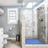 Pebbles Tile for Shower Floor Porcelain Azure Blue Mosaic Tiles for Bathroom Floor Accent Walls 【Pack of 5 Sheets】