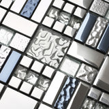 Glass Metallic Glass Mosaic Tiles Silver Gray 100% Glass Tile Water Resistant for Kitchen Backsplash Bathroom Shower Accent Wall Decor TSTGT151