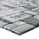 Glass Metallic Glass Mosaic Tiles Silver Gray 100% Glass Tile Water Resistant for Kitchen Backsplash Bathroom Shower Accent Wall Decor TSTGT151