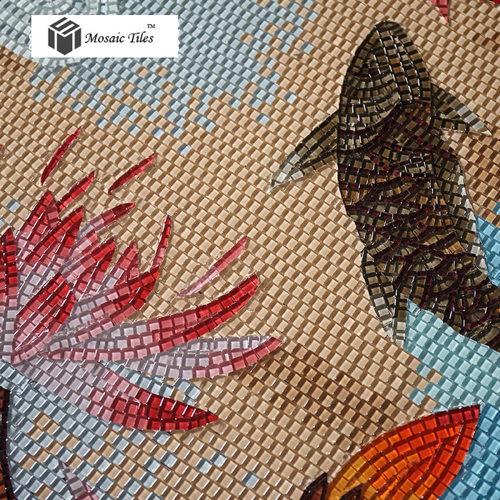 TST Mosaic Mural Red Goldfish Lotus Pond Crystal Glass Picture Wall De ...