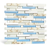 Kitchen Backsplash Bathroom Wall Decor Beach Style Tile Real Seashell Blue Cream White Brushed Steel【Pack of 5 Sheets】