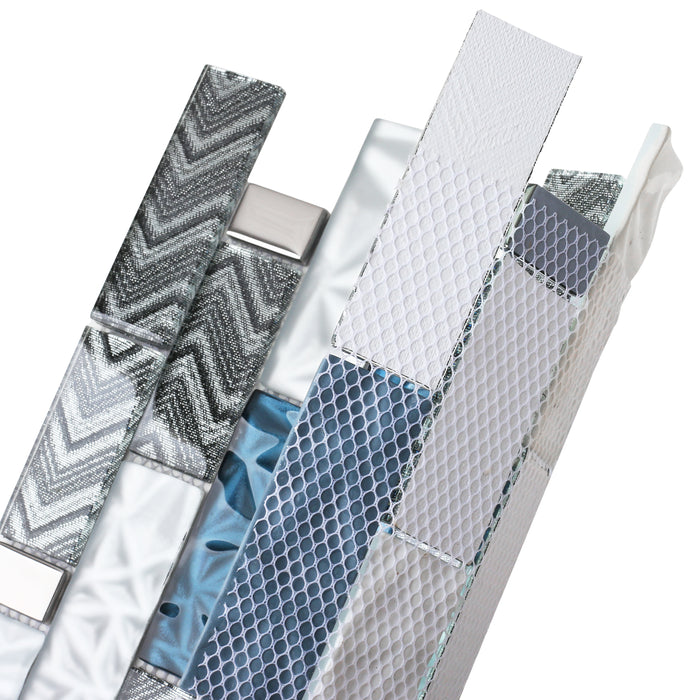 Blujellyfish Glass Tiles for Wall Backsplash Blue Subway Mosaic Tile- 4x12  Inch Sample Watch