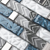 Blujellyfish Subway Glass Tile Teal Blue & White Kitchen Bathroom Wall Backsplash Tile【Pack of 5 Sheets】