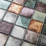 Antique 2'' x 2'' Glass Squared Tile Glazed Red Grey Grid Mosaic Wall Backsplash Tile【Pack of 5 Sheets】