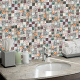 Parrotile Antique 2'' x 2'' Glass Squared Tile Glazed Red Grey Grid Mosaic Wall Backsplash Tile PT31