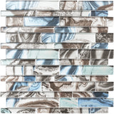 Hawaii Subway Brick Glass Tile Blue Tiffany Green Grey Interlocking Backsplash Wall Tile【Pack of 5 Sheets】