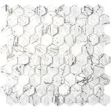 Hexagon Tile Carrara White Glass Mosaic for Wall Backsplash【Pack of 5 Sheets】