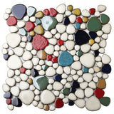 Lovebird Red White Colorful Pebbles Shower Floor Accent Tile【Pack of 5 Sheets】