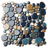 Parrotile Bluebird Cobalt Blue Brown Ceramic Pebbles Shower Floor Tiles Backsplash Accent Wall Decor Box 5 Sheets PT86