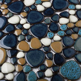 Bluebird Cobalt Blue Brown Ceramic Pebbles Shower Floor Tiles Backsplash Accent Wall Decor【Pack of 5 Sheets】