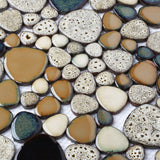 Leopard Tan Beige Ceramic Pebble Mosaic Tile Shower Floor Tile Wall Backsplash Mosaics【Pack of 5 Sheets】