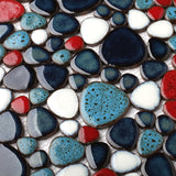 Parrotile Macaw Red White Blue Pebbles for Shower Floor Accent Tile Box of 5 Sheets PT88