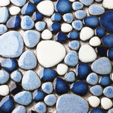 Aegean Blue White Porcelain Pebble Mosaic Tiles for Shower Floor Bathroom Accent Wall【Pack of 5 Sheets】