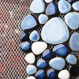 Pebble Tiles for Bathroom Shower Floor Blue White Porcelain Pebble Mosaic Tiles for Accent Wall Flooring【Pack of 5 Sheets】