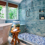 Aegean Blue White Porcelain Pebble Mosaic Tiles for Shower Floor Bathroom Accent Wall【Pack of 5 Sheets】