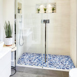 Pebble Tiles for Bathroom Shower Floor Blue White Porcelain Pebble Mosaic Tiles for Accent Wall Flooring【Pack of 5 Sheets】
