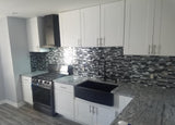 Blujellyfish Black Chrome Silver Glass Tile Kitchen Backsplash Art Mosaic Bath Wall TSTNB12