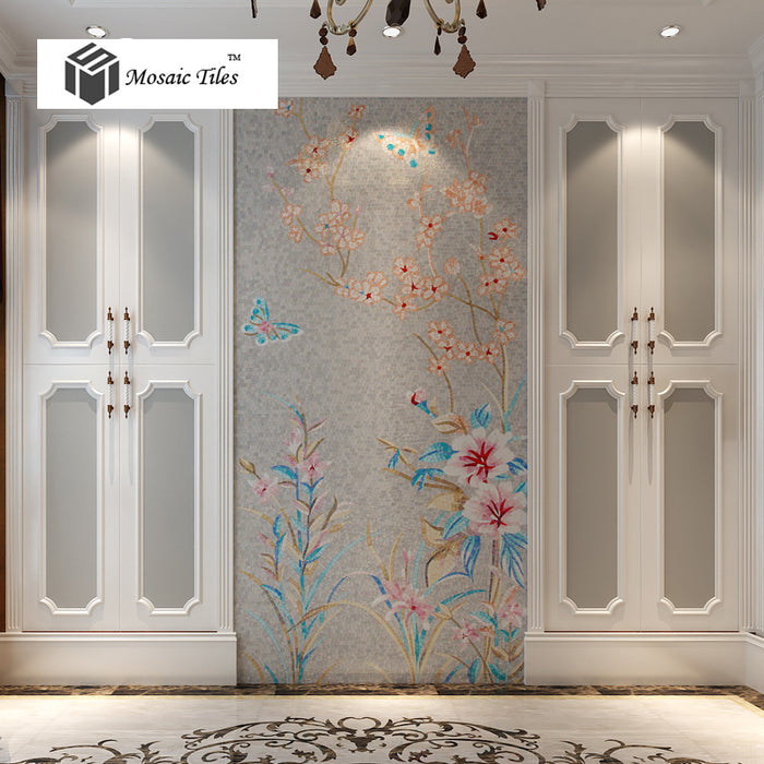 TST Mosaic Mural Simple Elegant Flower Butterfly Home Hotel Shinning Crystal Picture