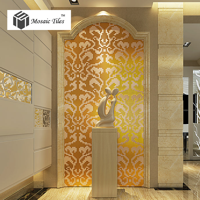 TST Mosaic Collages Golden Flower Pattern Vines Wall Deco Art Mosaics