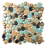 Porcelain Pebbles Beautiful Fambe Bathroom Floor Turquoise Beige Mosaic Tiles Wall Deco【Pack of 5 Sheets】