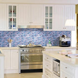 Blujellyfish Gray Marble Tile for Kitchen Backsplash 12 in. x 12 in. x 8 mm Teal Blue Glass Mosaic Bathroom Shower Wall Linear Tiles TSTMGT002