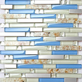 TST Glass Inner Conch Tile Blue Cream White Brushed Steel Art Mosaic Bath Decor TSTNB06