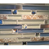 Blujellyfish Beach Style Tile Real Seashell Blue Cream White Brushed Steel Kitchen Backsplash Bath Decor TSTNB06