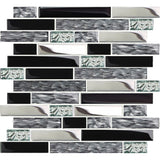 TST Mosaic Tiles Black Chrome Silver Glass Tile Kitchen Backsplash Mosaic Art Bath Wall TSTNB12