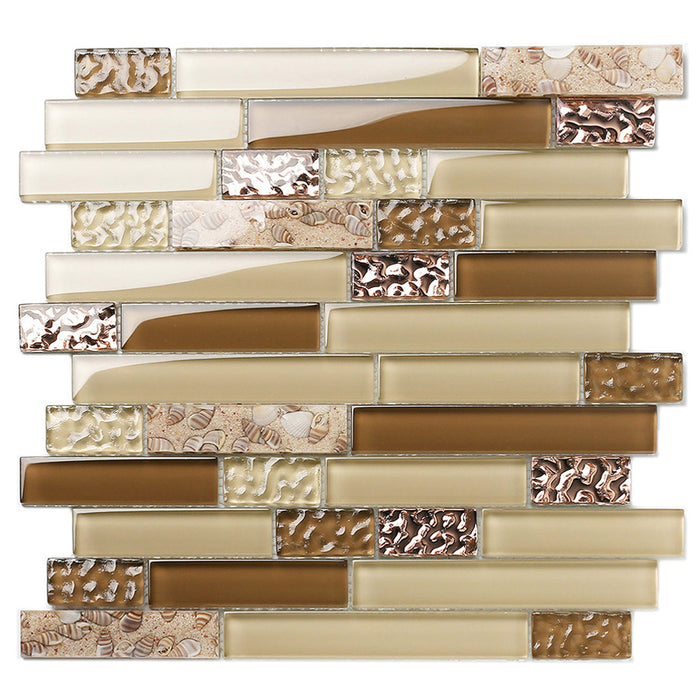 TST Interlace Glass Tile Rose Gold Beige Tan Brown Inner Conch Inlay B ...