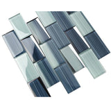 Hand Painted 2x4 Blue Glass Tile Subway Beveled Mirror Design Mosaic Tiles for Wall Backspalsh TSTNB20
