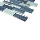 Hand Painted 2x4 Blue Glass Tile Subway Beveled Mirror Design Mosaic Tiles for Wall Backspalsh TSTNB20