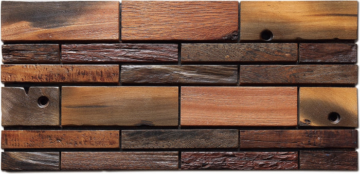 TST Aligned Wooden Panel Wall Deco Nail Holes Orderly Bolcks Tiles Interior Deco 